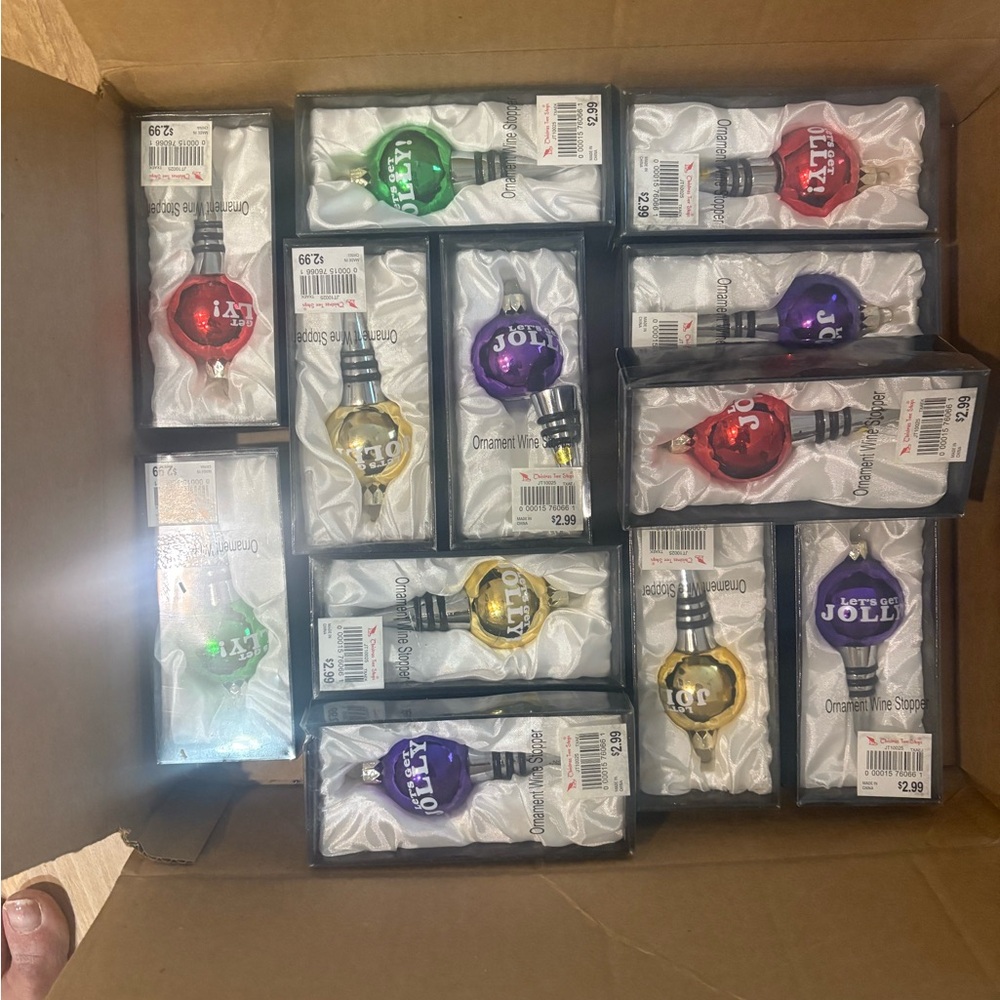 NIB- 12 Colorful Ornament Wine Stoppers Set